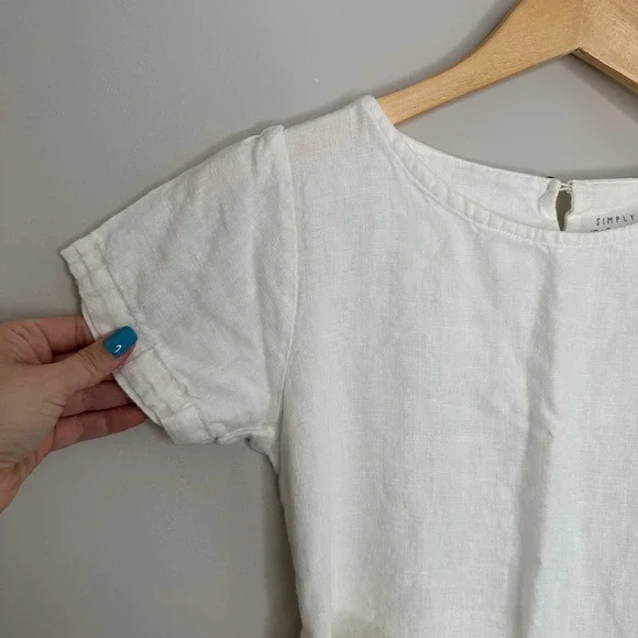 Simply Grey White‎ Linen Blend Dress Belted Pockets Casual Summer Womens XS